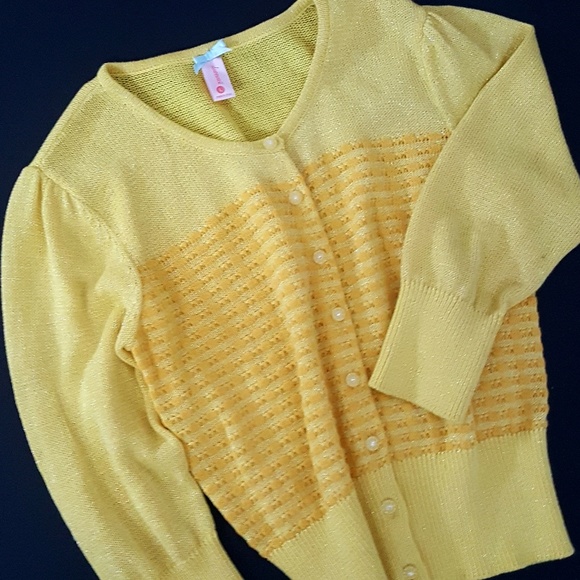 DownEast Sweaters - Vintage Style Yellow Metallic Cardigan Sweater